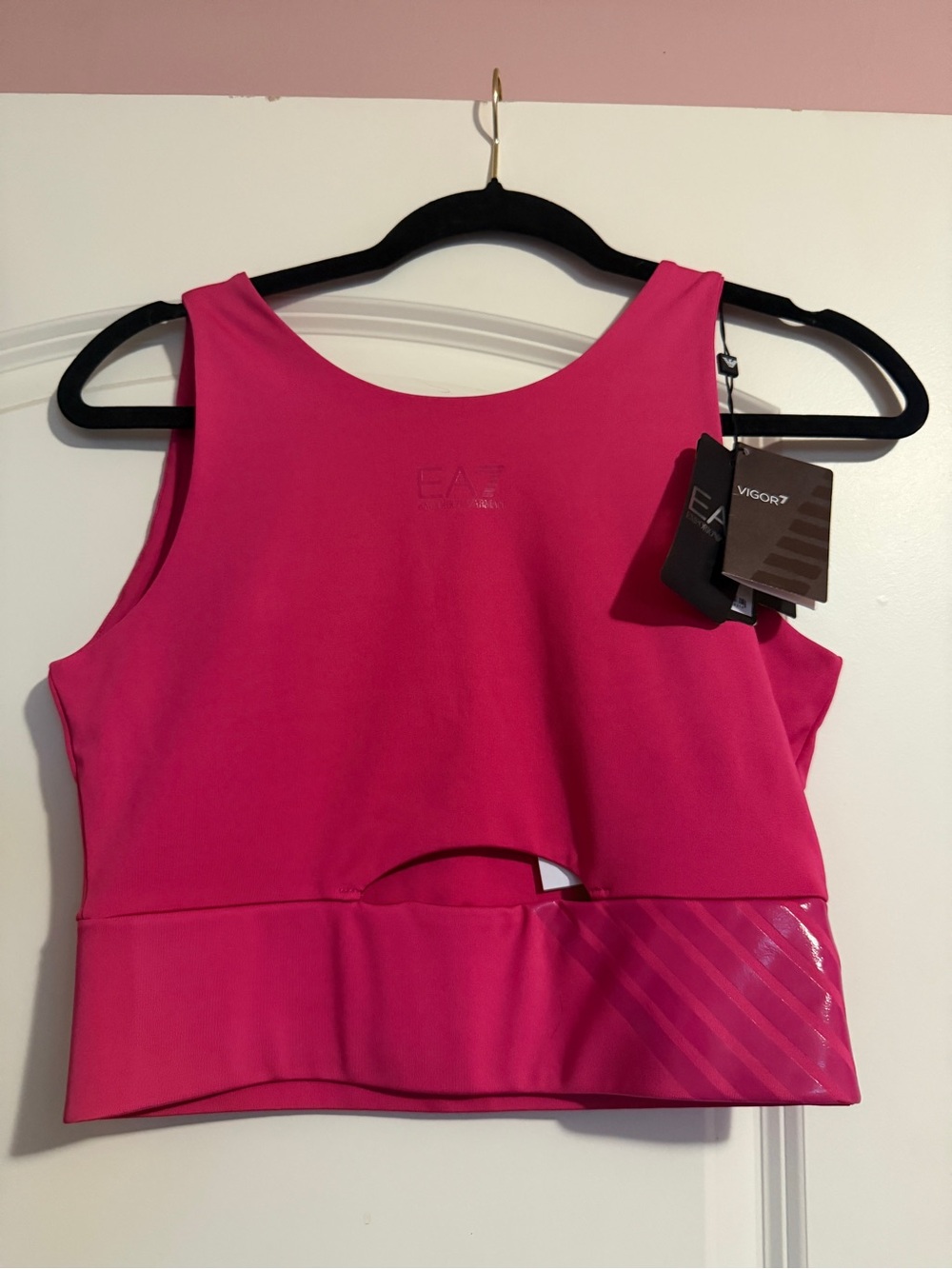 Emporio Armani Vibrant Pink Cropped Sports Tank with Glossy Band